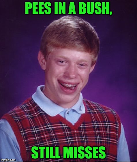 Bad Luck Brian Meme | PEES IN A BUSH, STILL MISSES | image tagged in memes,bad luck brian | made w/ Imgflip meme maker