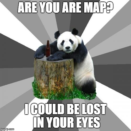 Pickup Line Panda Meme | ARE YOU ARE MAP? I COULD BE LOST IN YOUR EYES | image tagged in memes,pickup line panda | made w/ Imgflip meme maker