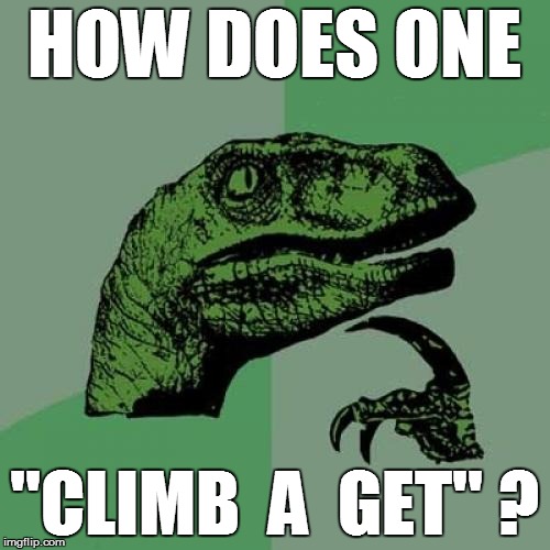 Philosoraptor Meme | HOW DOES ONE ''CLIMB  A  GET'' ? | image tagged in memes,philosoraptor | made w/ Imgflip meme maker