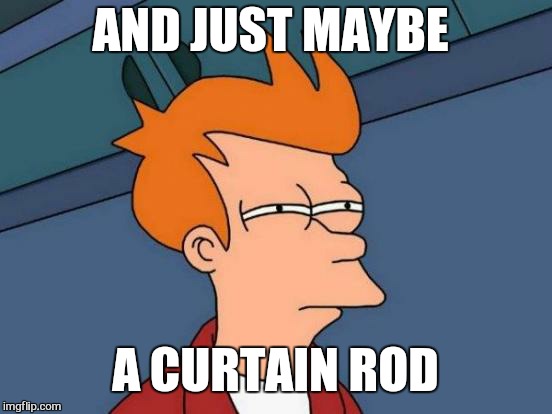 Futurama Fry Meme | AND JUST MAYBE A CURTAIN ROD | image tagged in memes,futurama fry | made w/ Imgflip meme maker