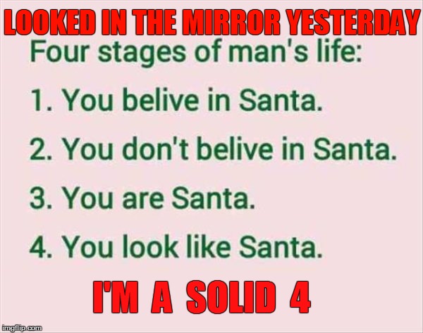 Life goes on.... | I LOOKED IN THE MIRROR YESTERDAY; I'M  A  SOLID  4 | image tagged in funny | made w/ Imgflip meme maker