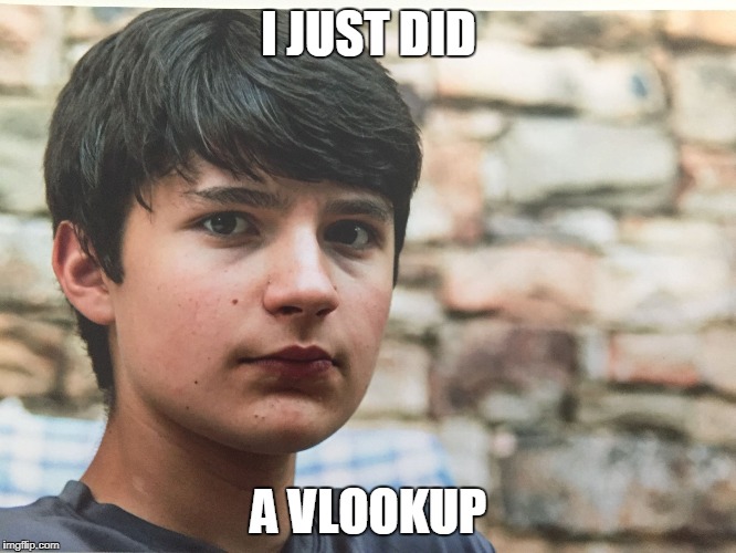 Marcus | I JUST DID; A VLOOKUP | image tagged in marcus | made w/ Imgflip meme maker