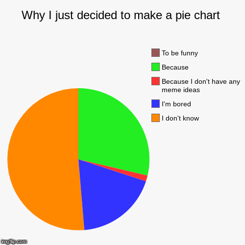 Why I just decided to make a pie chart | I don't know, I'm bored, Because I don't have any meme ideas, Because, To be funny | image tagged in funny,pie charts | made w/ Imgflip chart maker