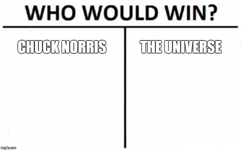 Who Would Win? Meme | CHUCK NORRIS; THE UNIVERSE | image tagged in memes,who would win,funny,chuck norris,universe,hmmm | made w/ Imgflip meme maker