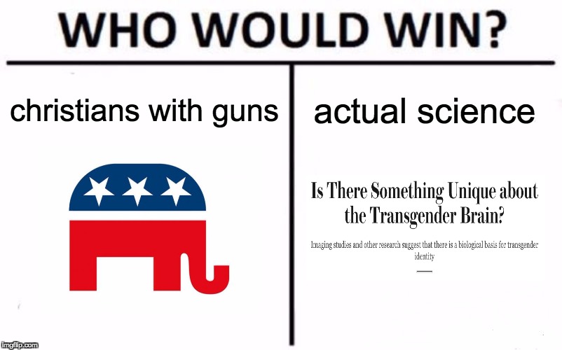 Who Would Win? Meme | christians with guns actual science | image tagged in memes,who would win | made w/ Imgflip meme maker