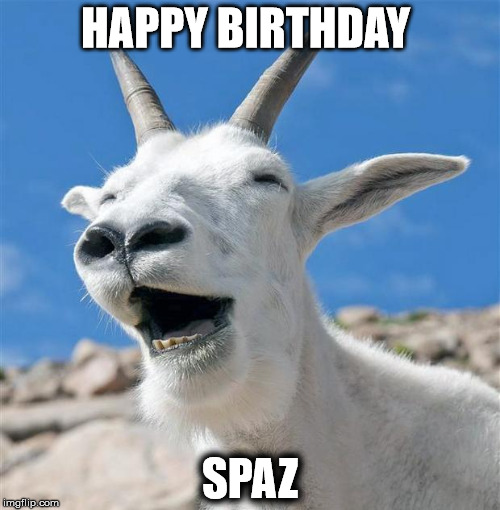 Laughing Goat | HAPPY BIRTHDAY; SPAZ | image tagged in memes,laughing goat | made w/ Imgflip meme maker