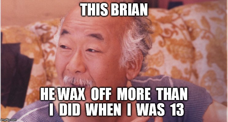 brian really  wax off | THIS BRIAN; HE WAX  OFF  MORE  THAN  I  DID  WHEN  I  WAS  13 | image tagged in brian  wax off,miagi,nmore than  13 | made w/ Imgflip meme maker