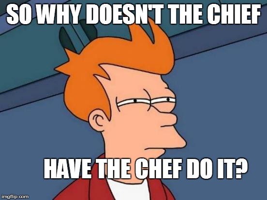 Futurama Fry Meme | SO WHY DOESN'T THE CHIEF HAVE THE CHEF DO IT? | image tagged in memes,futurama fry | made w/ Imgflip meme maker