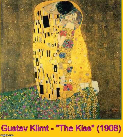 Most popular work of Austrian Artist Klimt's "Golden Period" | Gustav Klimt - "The Kiss" (1908) | image tagged in gustav klimt,the kiss,vienna jugendstil,viennese art nouveau,vince vance,golden period | made w/ Imgflip meme maker
