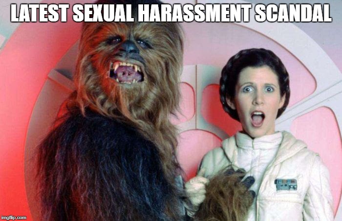 LATEST SEXUAL HARASSMENT SCANDAL | image tagged in sexual harassment,whoops,star wars inapprpriate,star wars,chewbacca,metoo | made w/ Imgflip meme maker