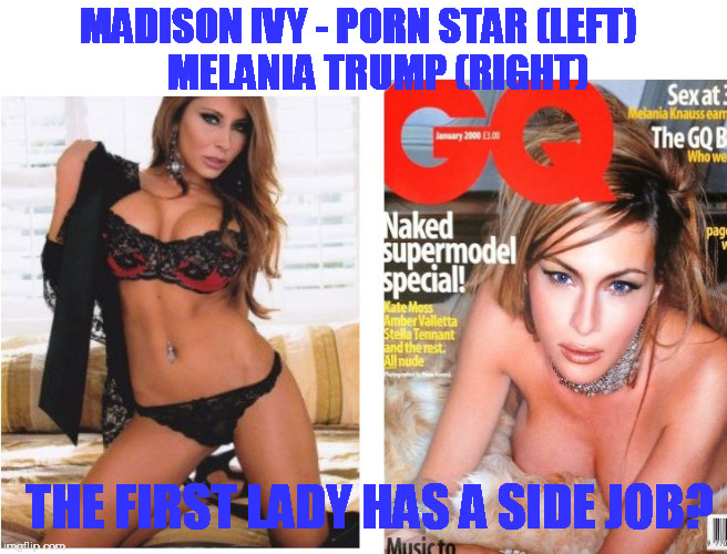MADISON IVY - PORN STAR (LEFT)   

MELANIA TRUMP (RIGHT); THE FIRST LADY HAS A SIDE JOB? | image tagged in melania side job | made w/ Imgflip meme maker