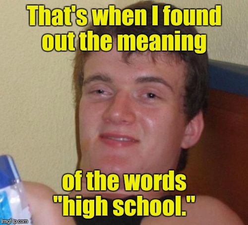 10 Guy Meme | That's when I found out the meaning of the words "high school." | image tagged in memes,10 guy | made w/ Imgflip meme maker