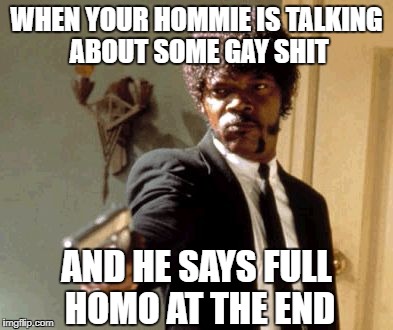 Say That Again I Dare You | WHEN YOUR HOMMIE IS TALKING ABOUT SOME GAY SHIT; AND HE SAYS FULL HOMO AT THE END | image tagged in memes,say that again i dare you | made w/ Imgflip meme maker