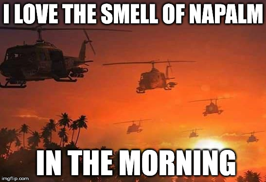 I LOVE THE SMELL OF NAPALM; IN THE MORNING | image tagged in napalm | made w/ Imgflip meme maker