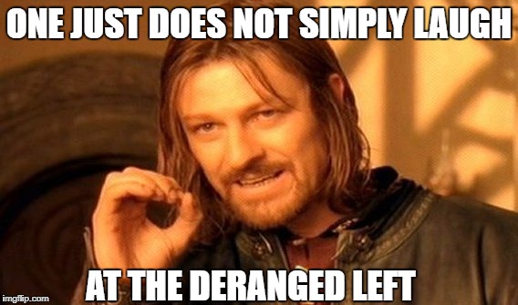 One Does Not Simply | ONE JUST DOES NOT SIMPLY LAUGH; AT THE DERANGED LEFT | image tagged in memes,one does not simply,stupid liberals,leftists,democratic party,antifa | made w/ Imgflip meme maker