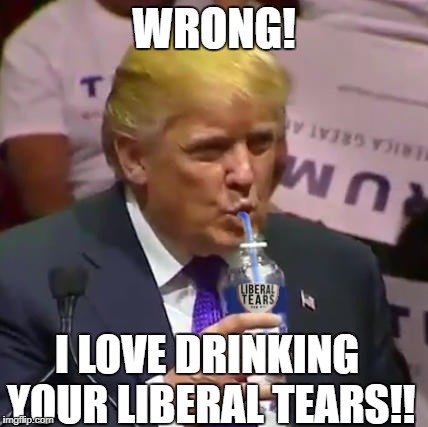 WRONG! I LOVE DRINKING YOUR LIBERAL TEARS!! | made w/ Imgflip meme maker
