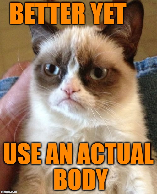 Grumpy Cat Meme | BETTER YET USE AN ACTUAL BODY | image tagged in memes,grumpy cat | made w/ Imgflip meme maker