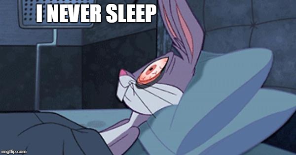 Bugs Insomnia | I NEVER SLEEP | image tagged in bugs insomnia | made w/ Imgflip meme maker