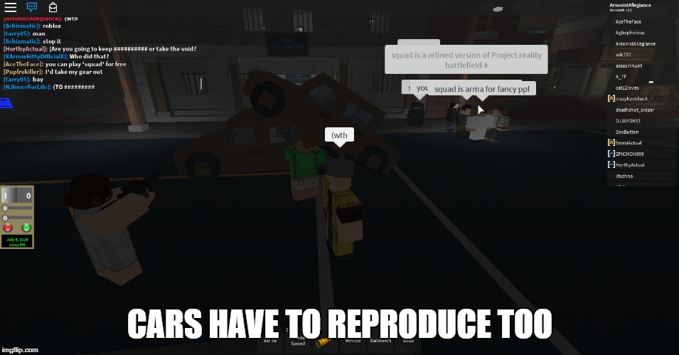 CARS HAVE TO REPRODUCE TOO | image tagged in roblox | made w/ Imgflip meme maker