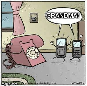 Grandma gets a visit from her grandchildren |  GRANDMA! | image tagged in grandma phone,cells,telephone,mrs phone,att,mountain bell | made w/ Imgflip meme maker