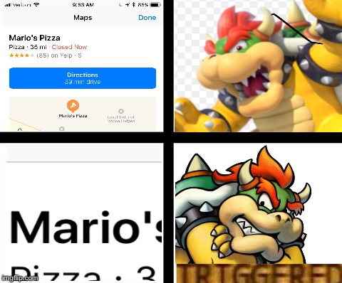 Bowser Doesn’t want any pizza for dinner | image tagged in triggered template | made w/ Imgflip meme maker