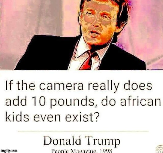 Complete MADMAN!! | IF THE CAMERA REALLY DOES ADD 10 POUNDS, THEN DO AFRICAN KIDS EVEN EXIST? | image tagged in donald trump,maga,memes,dank memes,funny memes,meme | made w/ Imgflip meme maker