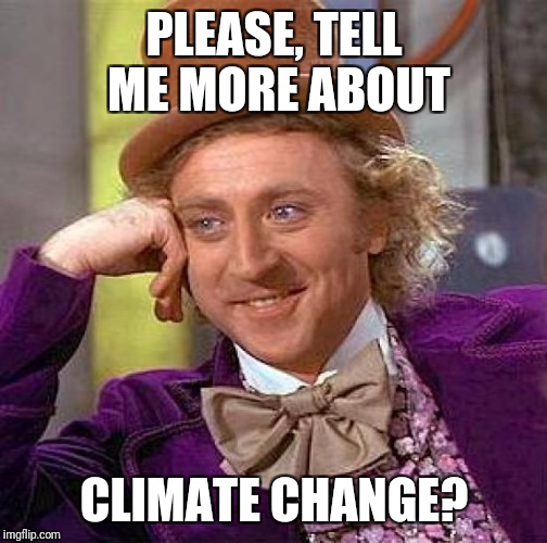 Creepy Condescending Wonka Meme | PLEASE, TELL ME MORE ABOUT CLIMATE CHANGE? | image tagged in memes,creepy condescending wonka | made w/ Imgflip meme maker