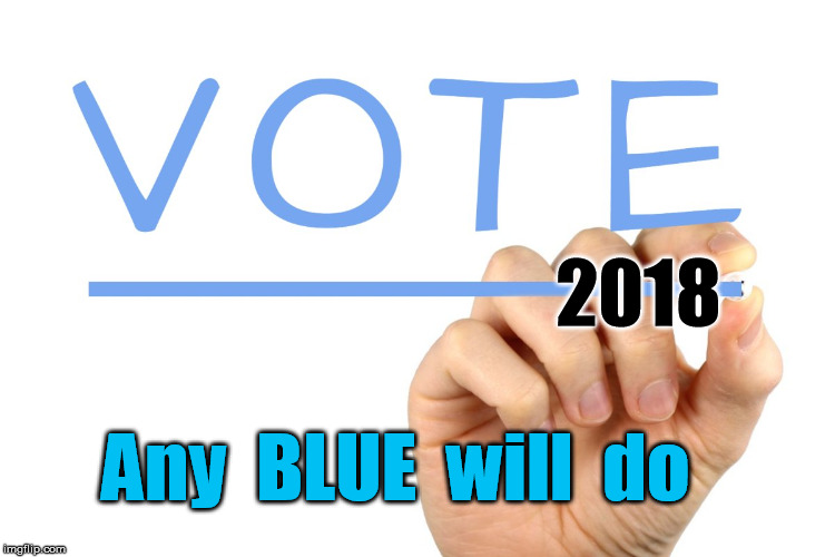 2018; Any  BLUE  will  do | image tagged in vote 2018,vote blue,any blue will do,blue vote,democrats vote | made w/ Imgflip meme maker
