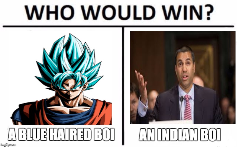 Anime Vs. Net Neutrality | AN INDIAN BOI; A BLUE HAIRED BOI | image tagged in memes,who would win | made w/ Imgflip meme maker