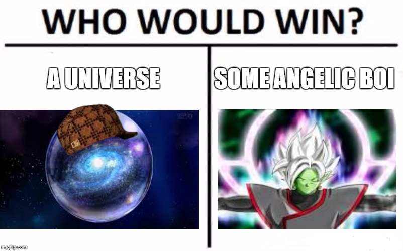 This is actually possible | A UNIVERSE; SOME ANGELIC BOI | image tagged in memes,who would win,scumbag | made w/ Imgflip meme maker