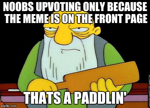 That's a paddlin' Meme | NOOBS UPVOTING ONLY BECAUSE THE MEME IS ON THE FRONT PAGE; THATS A PADDLIN' | image tagged in memes,that's a paddlin' | made w/ Imgflip meme maker