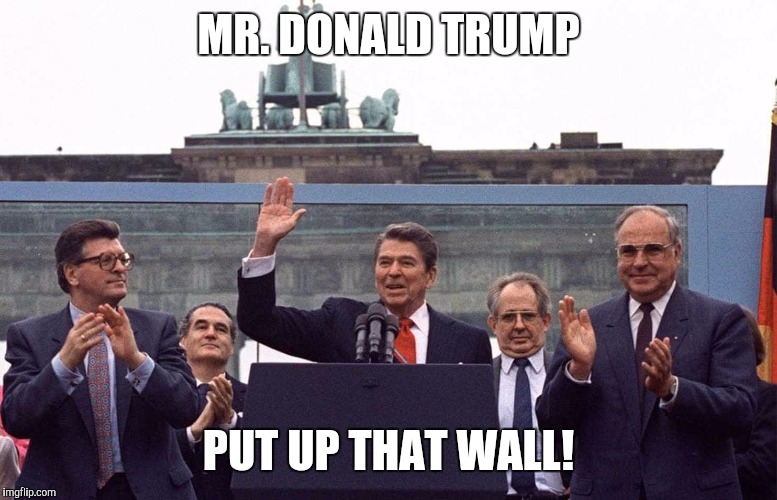 MR. DONALD TRUMP; PUT UP THAT WALL! | image tagged in tear down this wall,political meme,memes,ronald reagan | made w/ Imgflip meme maker