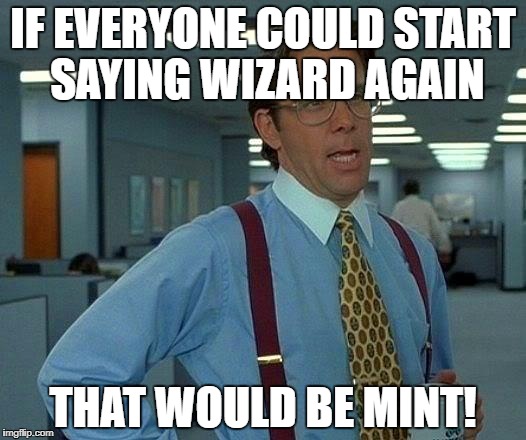 That Would Be Great Meme | IF EVERYONE COULD START SAYING WIZARD AGAIN THAT WOULD BE MINT! | image tagged in memes,that would be great | made w/ Imgflip meme maker