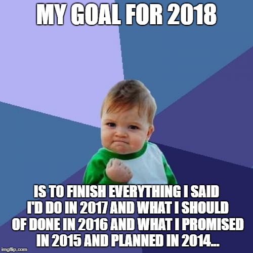 Success Kid Meme | MY GOAL FOR 2018; IS TO FINISH EVERYTHING I SAID I'D DO IN 2017 AND WHAT I SHOULD OF DONE IN 2016 AND WHAT I PROMISED IN 2015 AND PLANNED IN 2014... | image tagged in memes,success kid | made w/ Imgflip meme maker