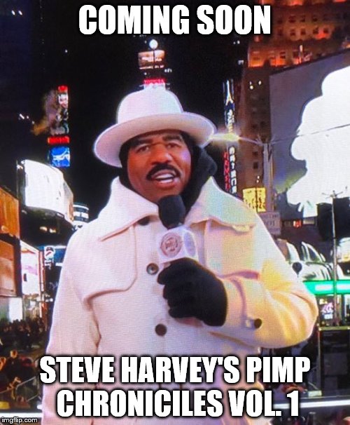 Steve Harvey's Pimp Chronciles Vol. 1 | COMING SOON; STEVE HARVEY'S PIMP CHRONICILES VOL. 1 | image tagged in steve harvey,pimp | made w/ Imgflip meme maker