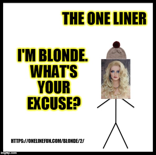 Be Like Bill Meme | THE ONE LINER; I'M BLONDE. WHAT'S YOUR EXCUSE? HTTPS://ONELINEFUN.COM/BLONDE/2/ | image tagged in memes,be like bill | made w/ Imgflip meme maker