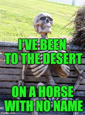 Waiting Skeleton Meme | I'VE BEEN TO THE DESERT ON A HORSE WITH NO NAME | image tagged in memes,waiting skeleton | made w/ Imgflip meme maker
