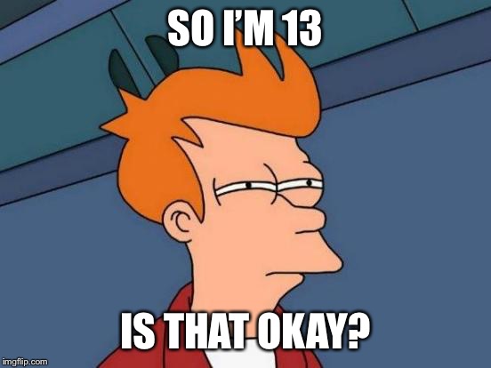 Things that are +16 | SO I’M 13; IS THAT OKAY? | image tagged in memes,futurama fry | made w/ Imgflip meme maker