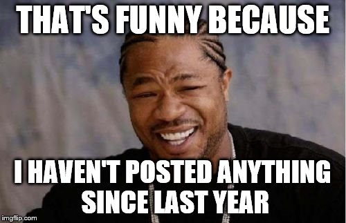 Yo Dawg Heard You Meme | THAT'S FUNNY BECAUSE I HAVEN'T POSTED ANYTHING SINCE LAST YEAR | image tagged in memes,yo dawg heard you | made w/ Imgflip meme maker