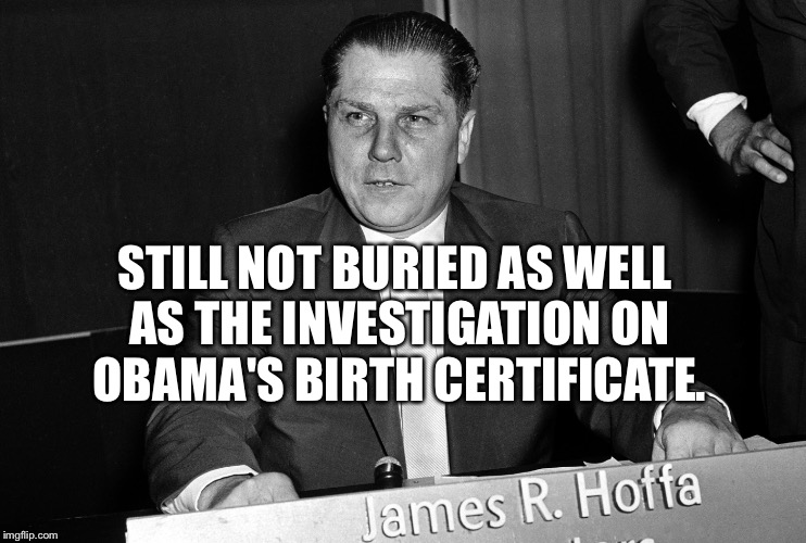 STILL NOT BURIED AS WELL AS THE INVESTIGATION ON OBAMA'S BIRTH CERTIFICATE. | image tagged in jimmy hoffa,msm,mainstream media,liar | made w/ Imgflip meme maker