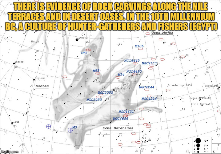 THERE IS EVIDENCE OF ROCK CARVINGS ALONG THE NILE TERRACES AND IN DESERT OASES. IN THE 10TH MILLENNIUM BC, A CULTURE OF HUNTER-GATHERERS AND FISHERS (EGYPT) | made w/ Imgflip meme maker