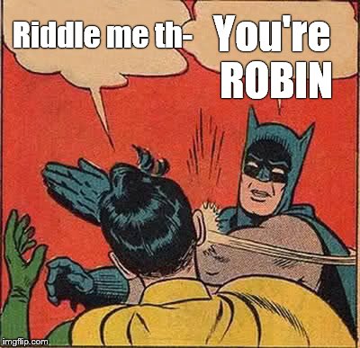 Batman Slapping Robin Meme | Riddle me th- You're ROBIN | image tagged in memes,batman slapping robin | made w/ Imgflip meme maker