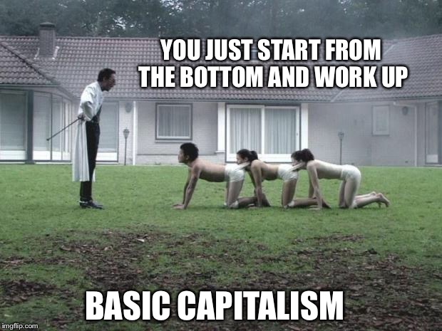 Basic Capitalism  | YOU JUST START FROM THE BOTTOM AND WORK UP; BASIC CAPITALISM | image tagged in memes,capitalism,nsfw | made w/ Imgflip meme maker