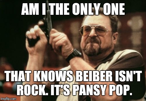 AM I THE ONLY ONE THAT KNOWS BEIBER ISN'T ROCK. IT'S PANSY POP. | image tagged in memes,am i the only one around here | made w/ Imgflip meme maker