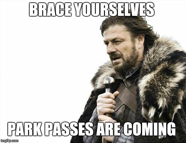 Brace Yourselves X is Coming Meme | BRACE YOURSELVES PARK PASSES ARE COMING | image tagged in memes,brace yourselves x is coming | made w/ Imgflip meme maker