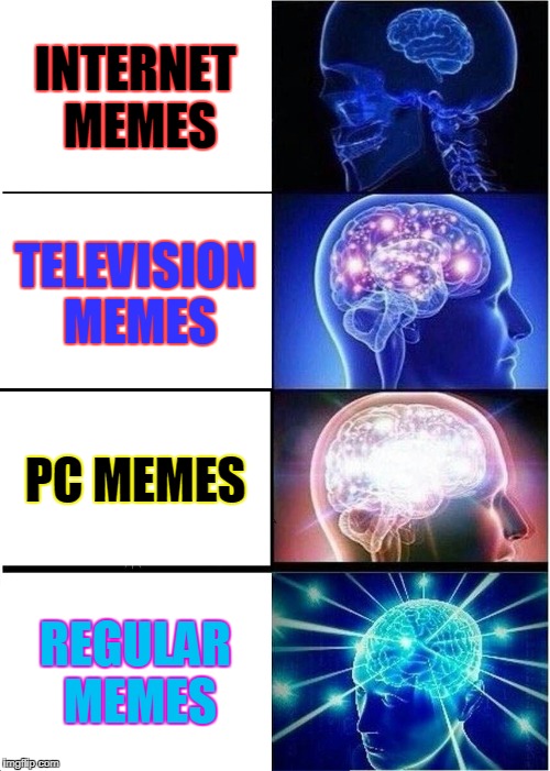 Expanding Brain | INTERNET MEMES; TELEVISION MEMES; PC MEMES; REGULAR MEMES | image tagged in memes,expanding brain | made w/ Imgflip meme maker