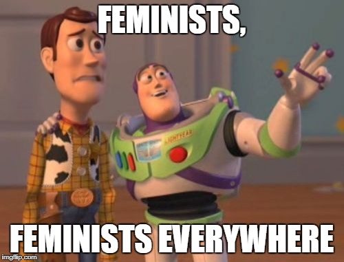 X, X Everywhere Meme | FEMINISTS, FEMINISTS EVERYWHERE | image tagged in memes,x x everywhere | made w/ Imgflip meme maker