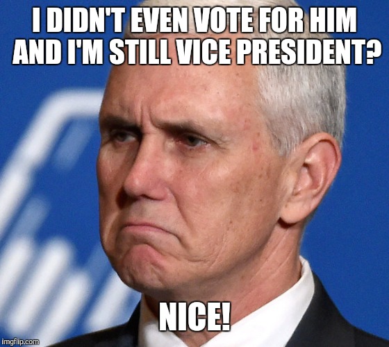 Og Vp Son! | I DIDN'T EVEN VOTE FOR HIM AND I'M STILL VICE PRESIDENT? NICE! | image tagged in mike pence,vice president,memes,nice | made w/ Imgflip meme maker