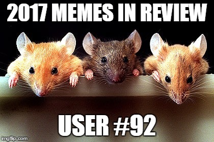 Dec.31 to Feb.1 - 2017 Memes in Review. My favorite 2017 memes from each user on the Top 100 leaderboard. | 2017 MEMES IN REVIEW; USER #92 | image tagged in 3 mice,memes,top users,dayrick,favorites,2017 memes in review | made w/ Imgflip meme maker