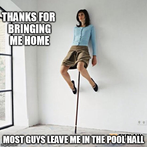 dating etiquette | THANKS FOR BRINGING ME HOME; MOST GUYS LEAVE ME IN THE POOL HALL | image tagged in funny | made w/ Imgflip meme maker